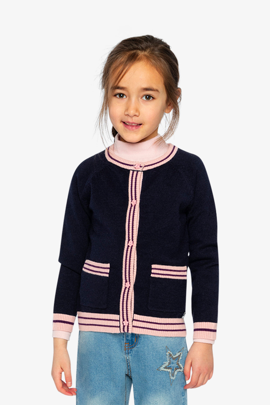 Knitted Cardigan Royal Blue And Pink-1