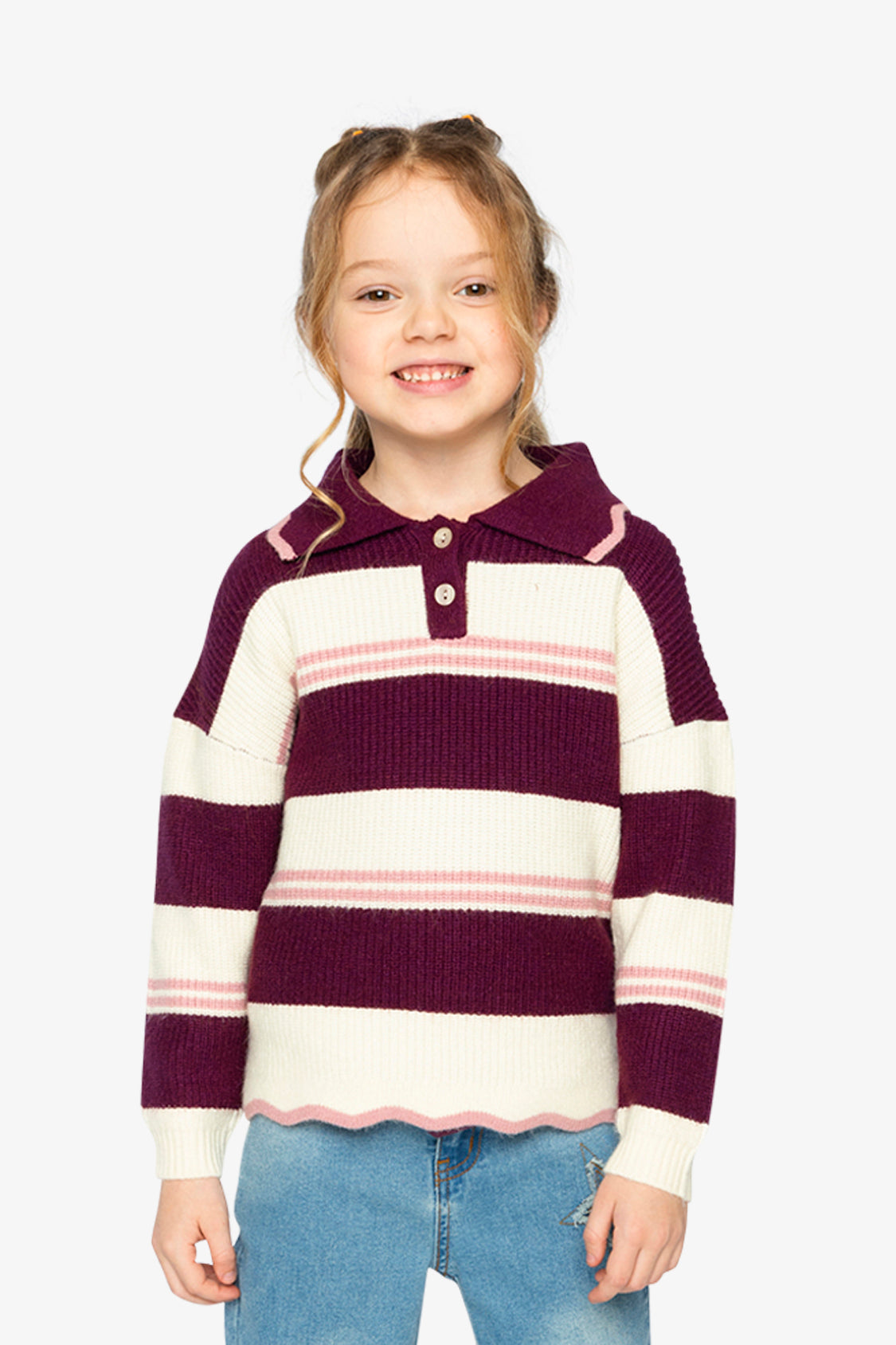 Scalloped Collar Sweater Red And White Stripes-1