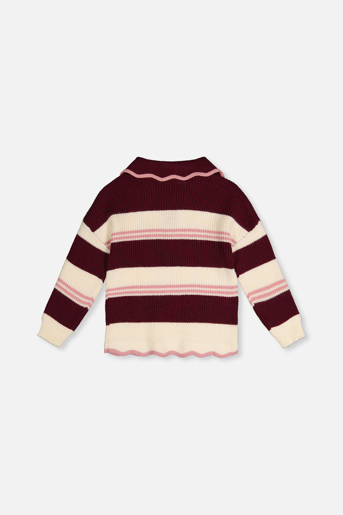 Deux par Deux red and white scalloped collar sweater, back view