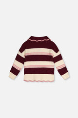 Deux par Deux red and white scalloped collar sweater, back view