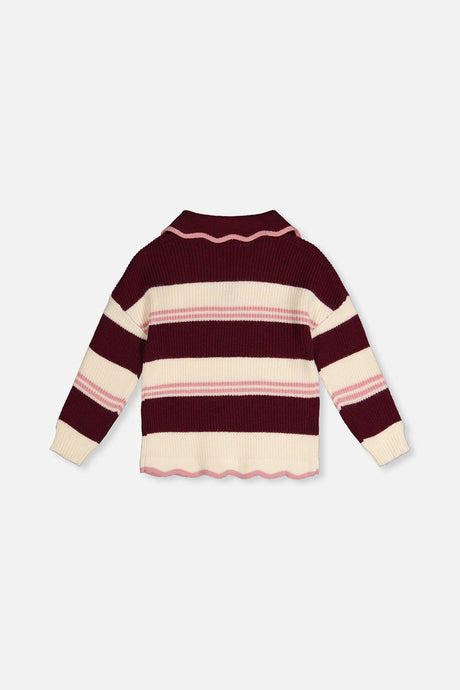 Deux par Deux red and white scalloped collar sweater, back view