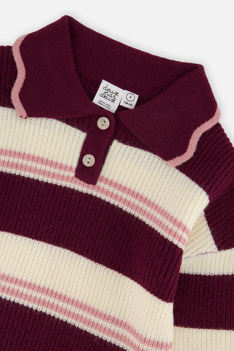 Deux par Deux red and white scalloped collar sweater, second alternate view