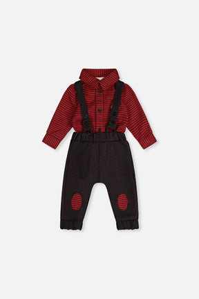 Baby Top & Pants Set Black And Red Houndstooth-0