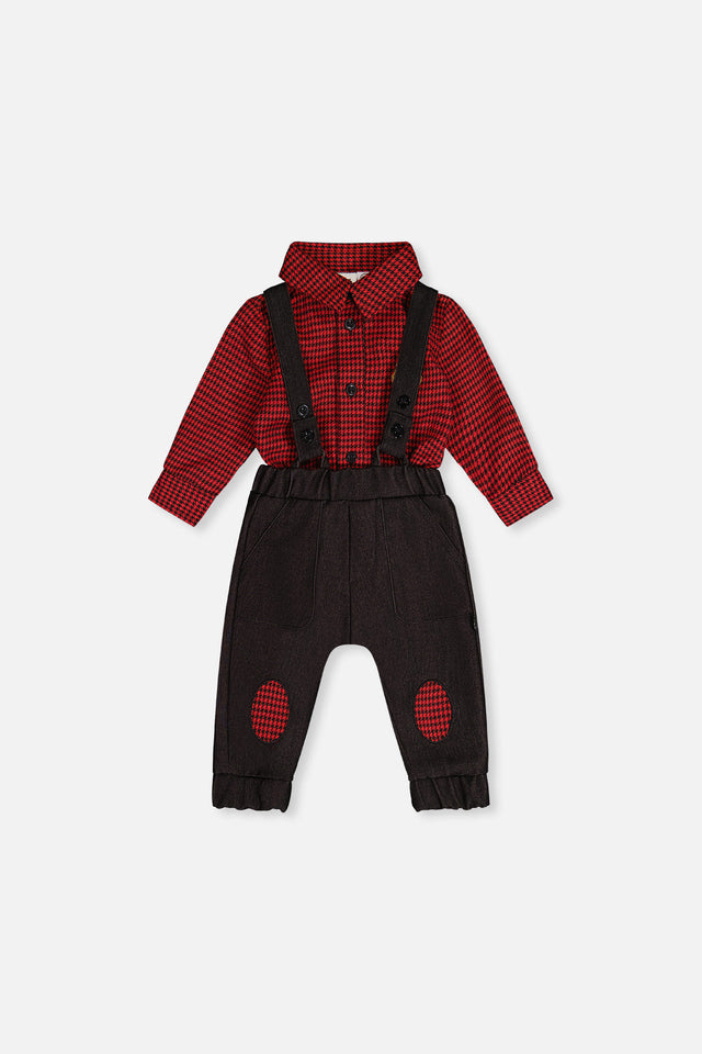 Baby Top & Pants Set Black And Red Houndstooth-0