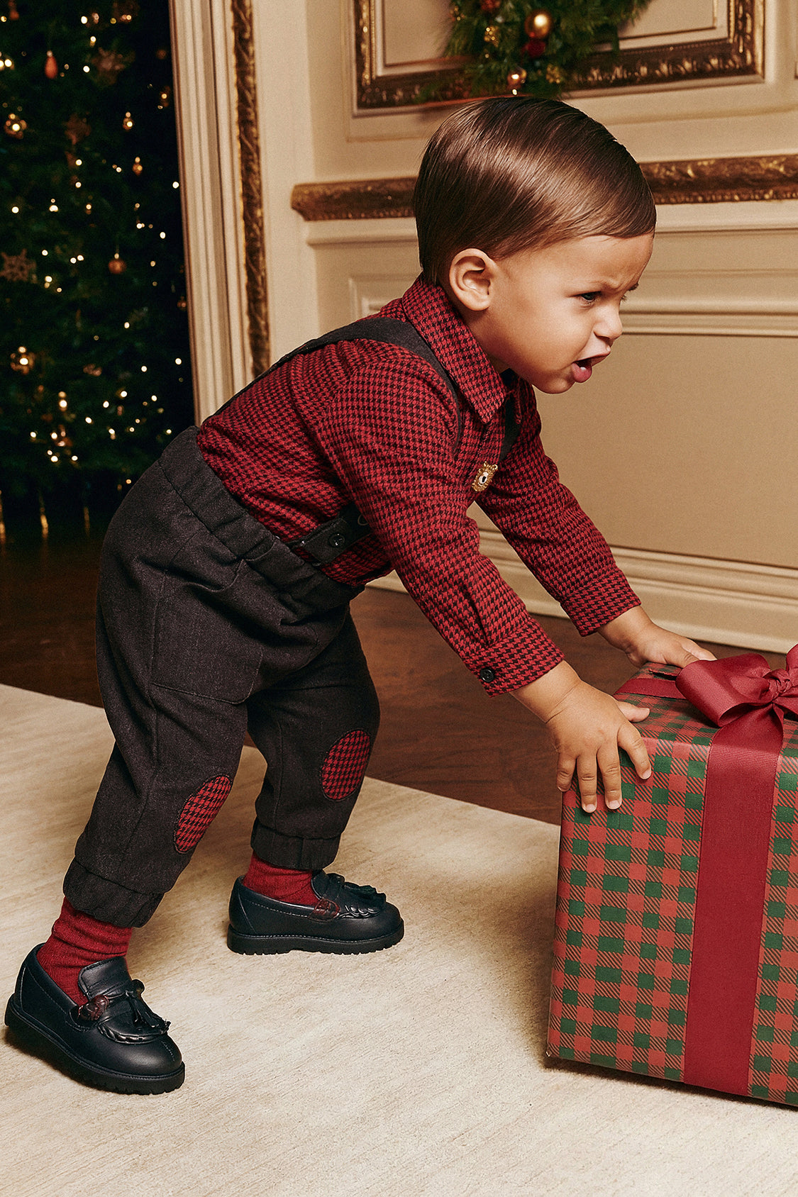 Baby Top & Pants Set Black And Red Houndstooth-1