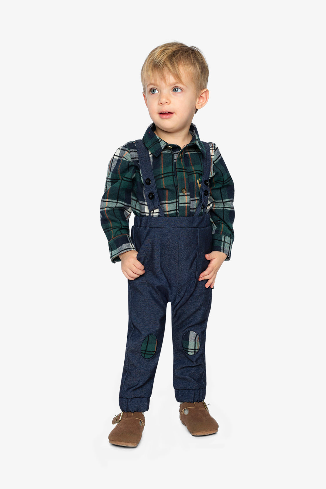 Baby Top & Pants Set Blue And Green Checks-1