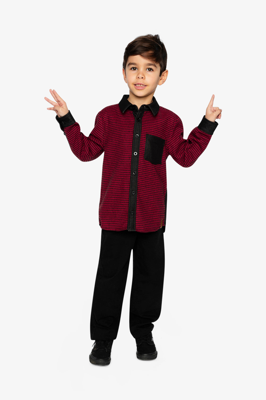 Button Down Shirt Black And Red Houndstooth-4
