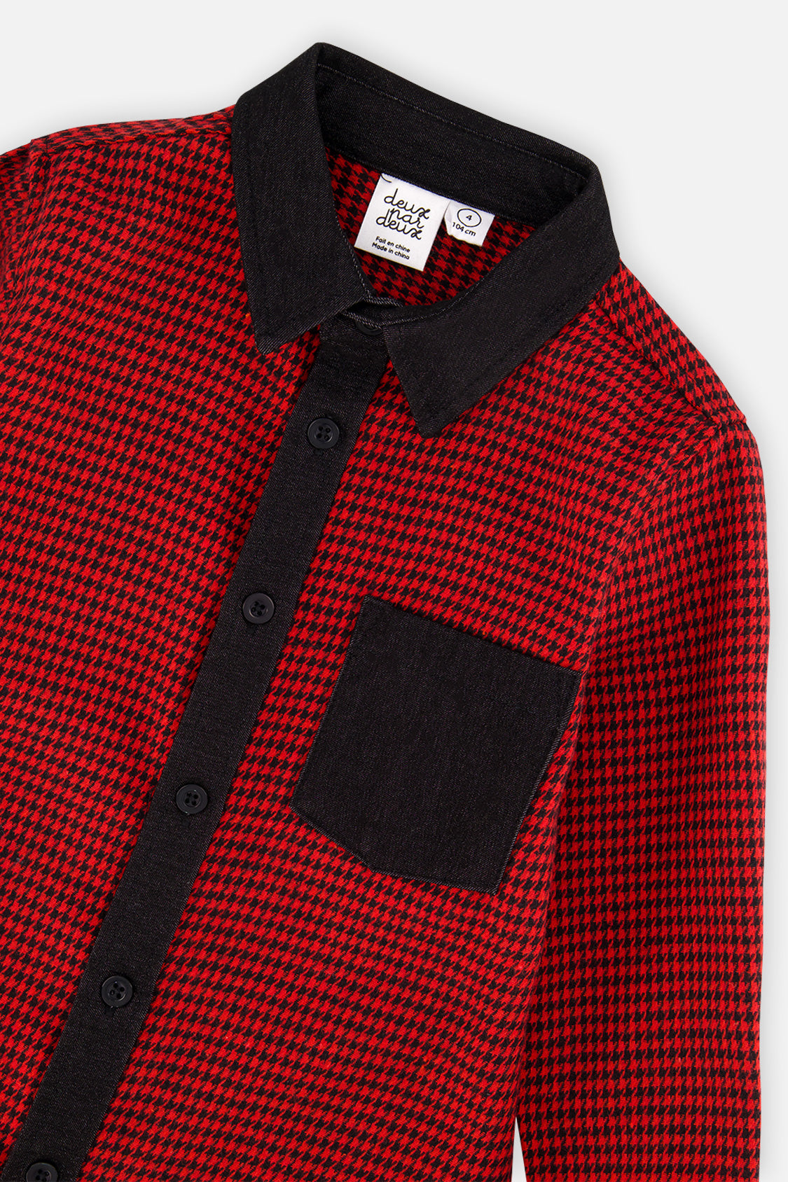 Deux par Deux Button Down Shirt Black And Red Houndstooth