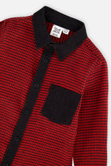 Deux par Deux Button Down Shirt Black And Red Houndstooth