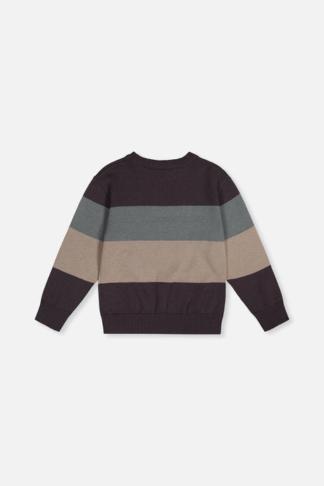 Deux par Deux black and beige colorblock sweater, back view