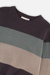 Deux par Deux black and beige colorblock sweater, second alternate view