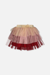 Multi Layer Glittering Mesh Skirt Red, Pink And Beige-0