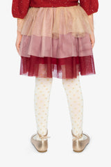 Multi Layer Glittering Mesh Skirt Red, Pink And Beige-3