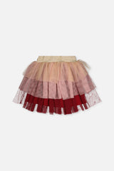 Deux par Deux girls' red, pink and beige glittering mesh skirt, back view