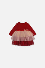 Baby Bi-Material Dress With Glittering Skirt Red-0
