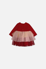 Baby Bi-Material Dress With Glittering Skirt Red-1
