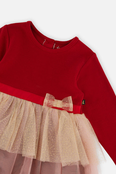 Baby Bi-Material Dress With Glittering Skirt Red-2