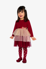 Bi-Material Dress With Glittering Skirt Red-2