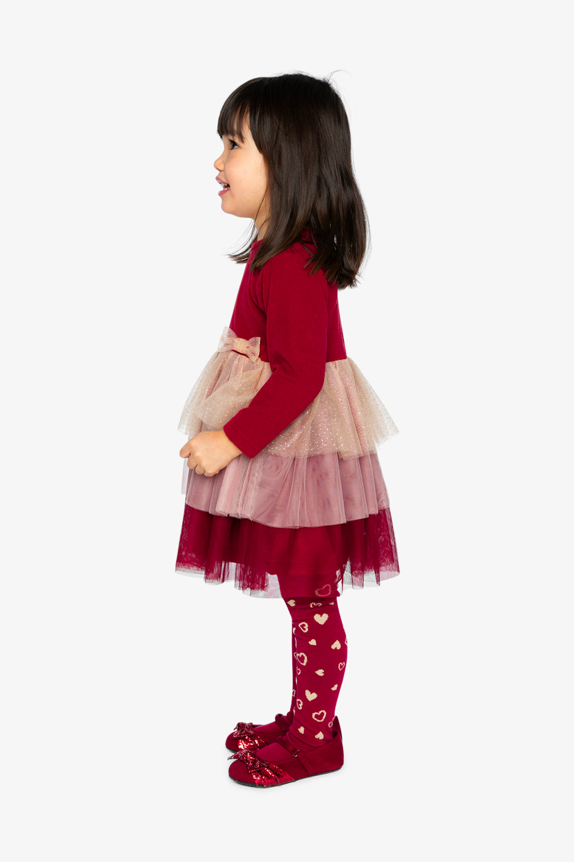 Bi-Material Dress With Glittering Skirt Red-3