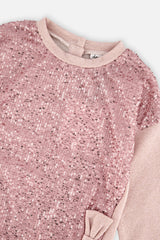 Deux par Deux Sweatshirt Dress With Sequins Dusty Pink