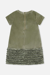 Deux par Deux Short Sleeve A Line Dress With Bow Greyish Green