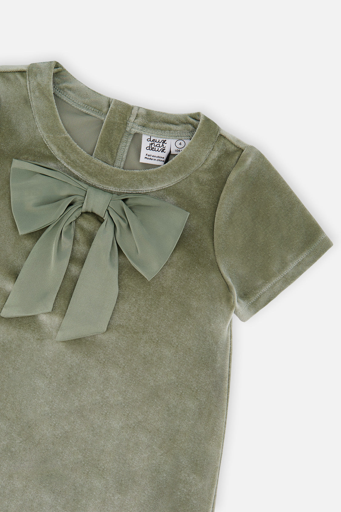 Deux par Deux Short Sleeve A Line Dress With Bow Greyish Green