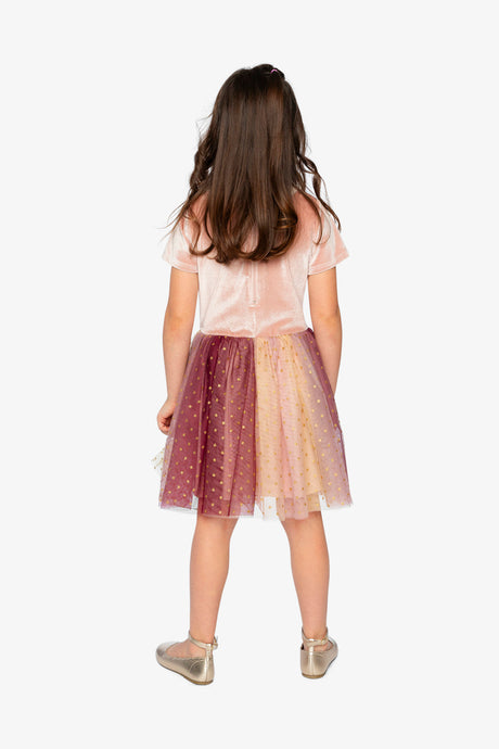 Bi-Material Dress With Gradient Print Skirt Pink-4