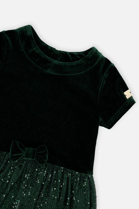 Deux par Deux girls Green Forest velvet dress with glittering mesh skirt, alternate view