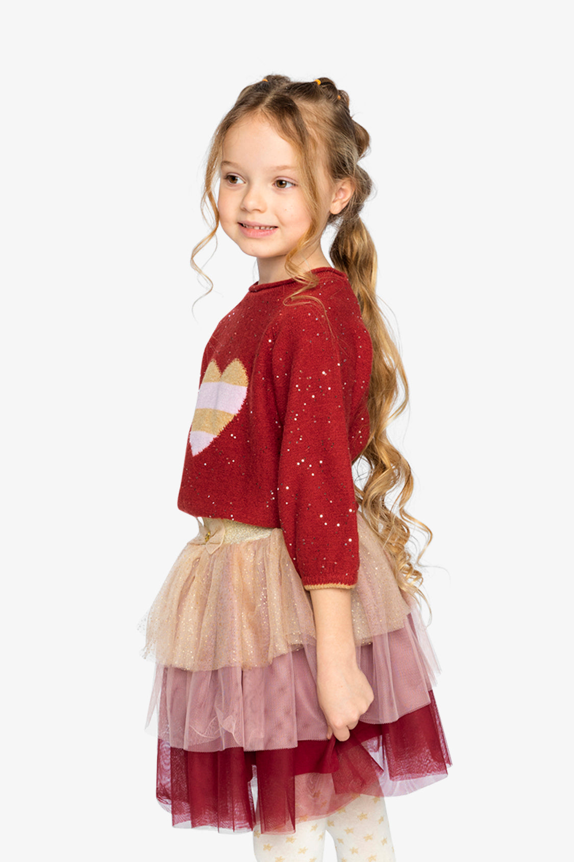 3/4 Sleeve Knitted Sweater Red-2