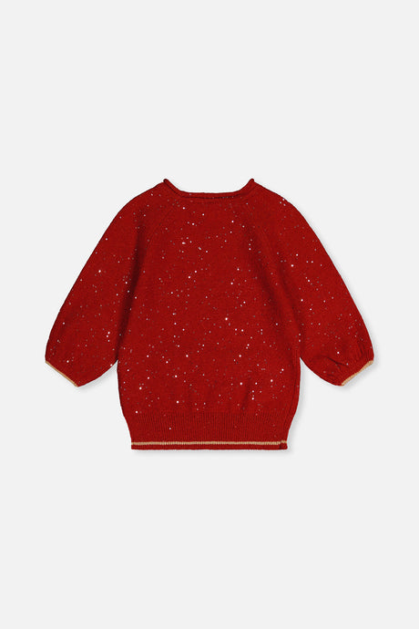 Deux par Deux red 3/4 sleeve knit sweater, back view