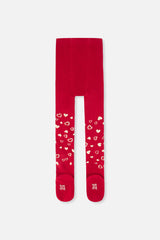 Knit Heart Tights Red-2