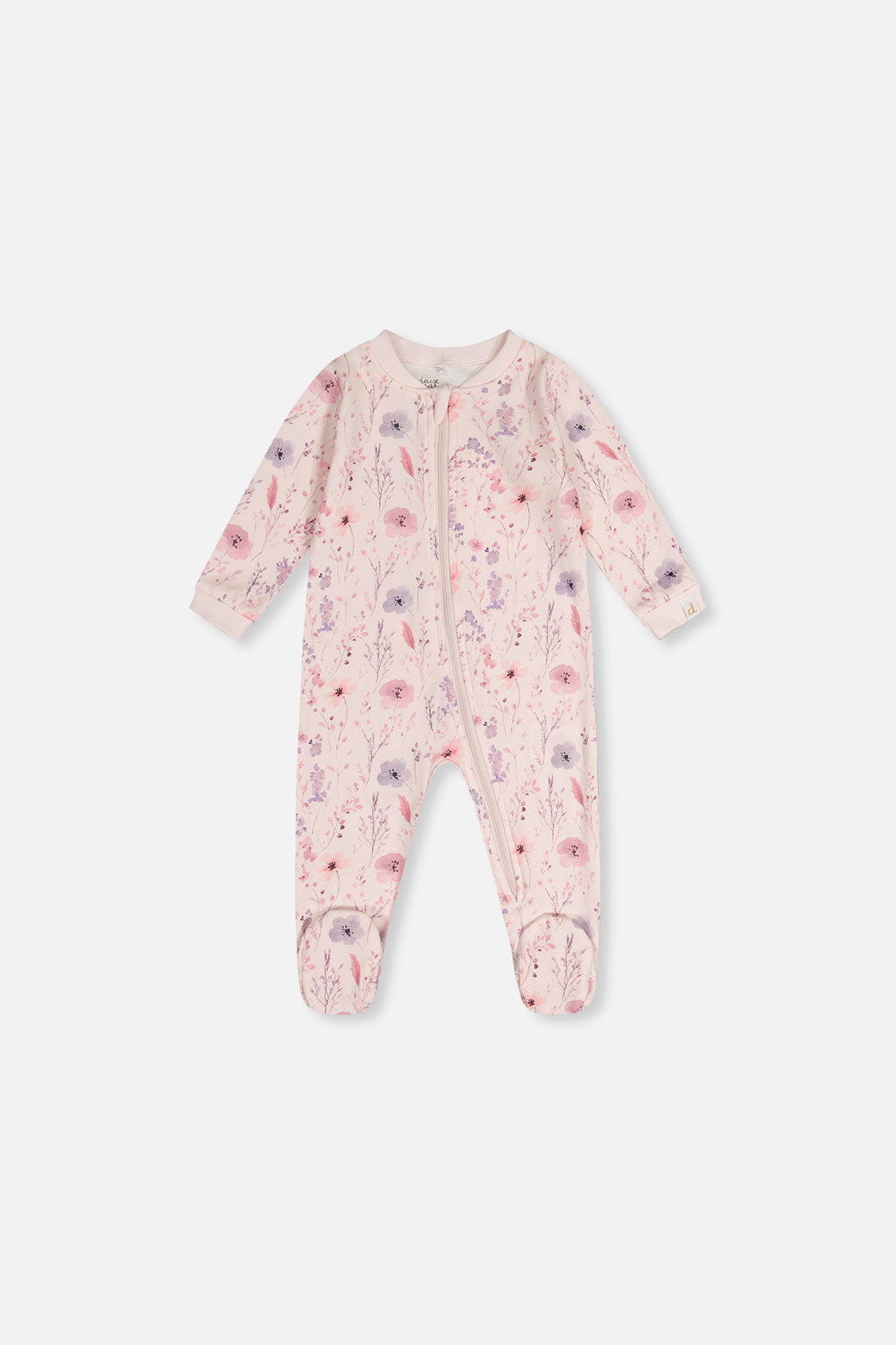Baby Organic Cotton One Piece Pajama Pink Floral Print-0
