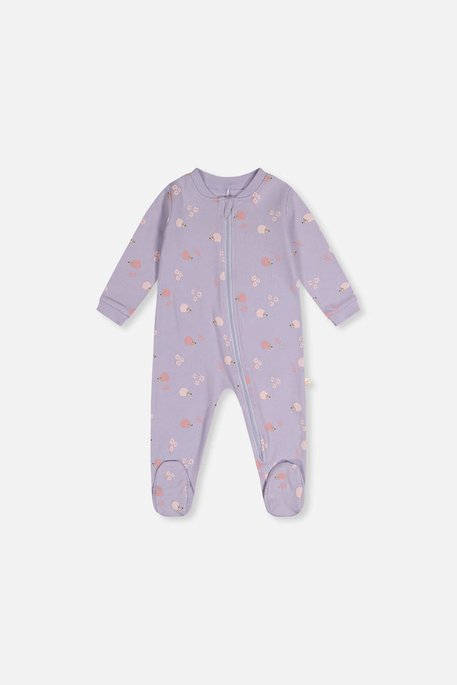 Baby Organic Cotton One Piece Pajama Purple Hedgehog Print-0