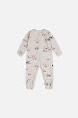 Baby Organic Cotton One Piece Pajama Beige Airplane Print-0