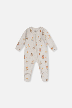 Baby Organic Cotton One Piece Pajama Beige Animal Print-0