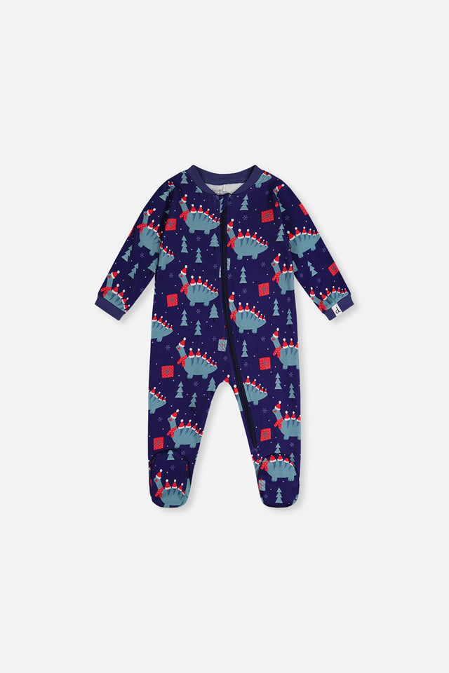Baby Organic Cotton One Piece Pajama Blue Dinosaur Print-0