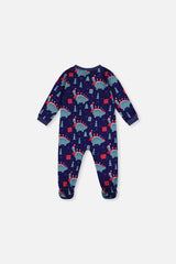 Baby Organic Cotton One Piece Pajama Blue Dinosaur Print-1