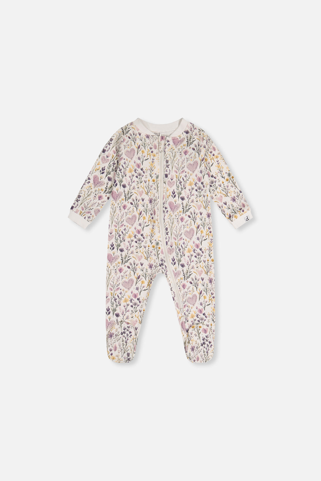 Baby Organic Cotton One Piece Pajama Beige Heart Print-0