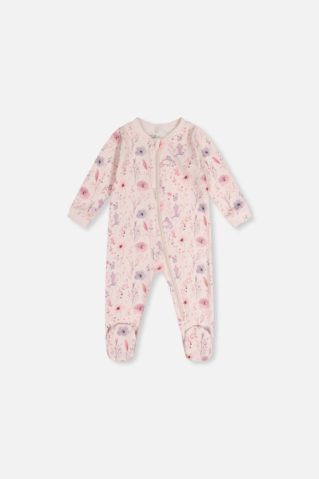 Baby Organic Cotton One Piece Pajama Pink Floral Print-0