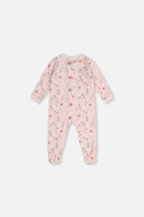 Baby Organic Cotton One Piece Pajama Pink Floral Print-1