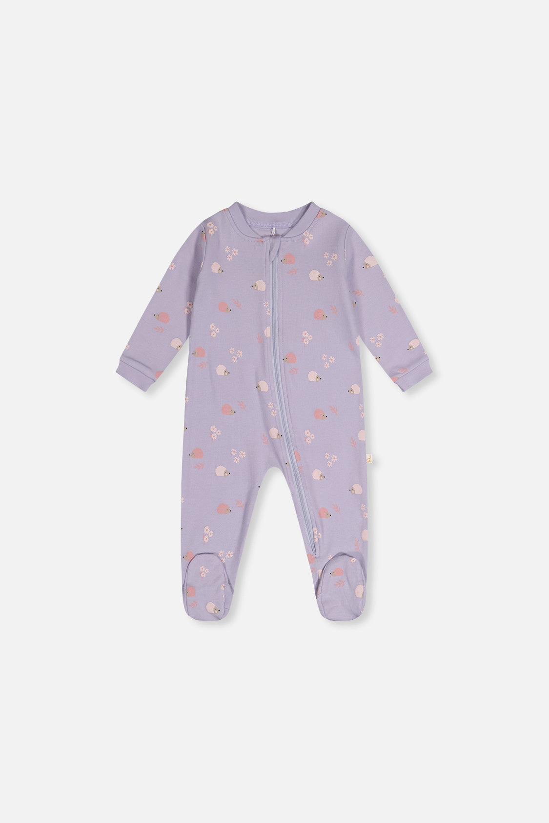 Baby Organic Cotton One Piece Pajama Purple Hedgehog Print-0