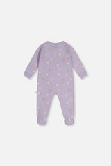 Baby Organic Cotton One Piece Pajama Purple Hedgehog Print-1