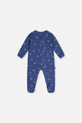 Baby Organic Cotton One Piece Pajama Blue Transport Print-0