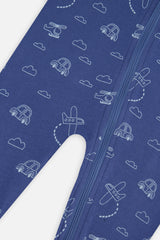 Baby Organic Cotton One Piece Pajama Blue Transport Print-2