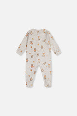 Baby Organic Cotton One Piece Pajama Beige Animal Print-1