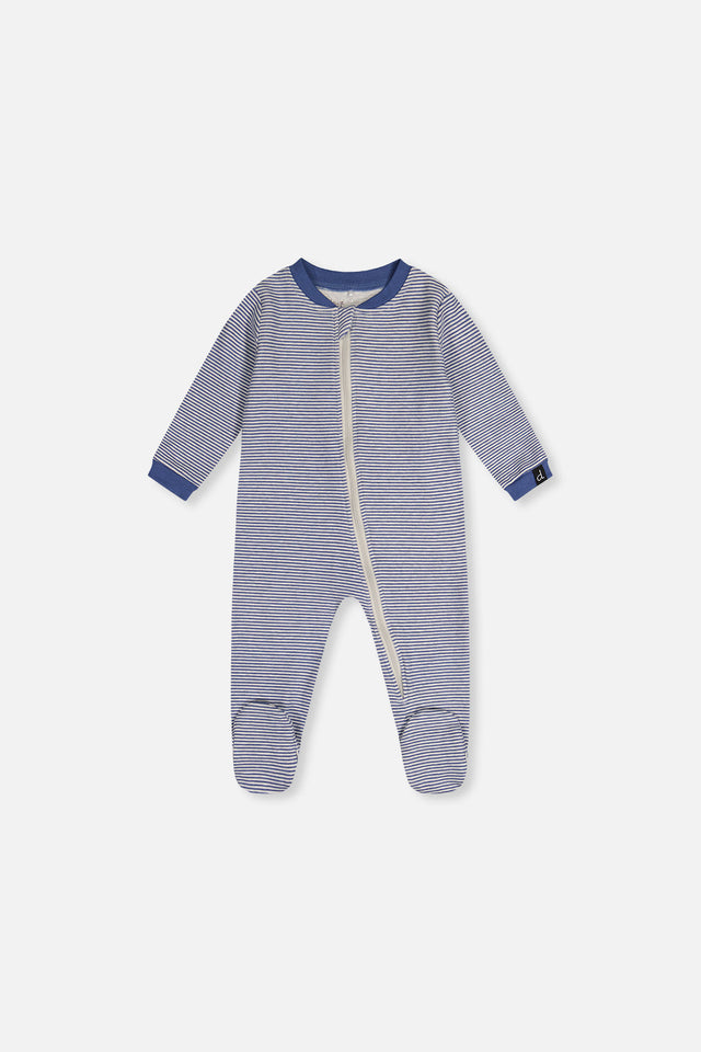 Baby Organic Cotton One Piece Pajama Blue Stripe Print-0