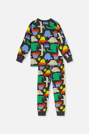 Organic Cotton Two Piece Pajama Set Black Dinosaur Print-0