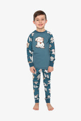 Organic Cotton Two Piece Pajama Set Turquoise Dog Print-1