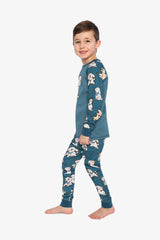 Organic Cotton Two Piece Pajama Set Turquoise Dog Print-2