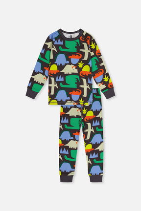 Organic Cotton Two Piece Pajama Set Black Dinosaur Print-0